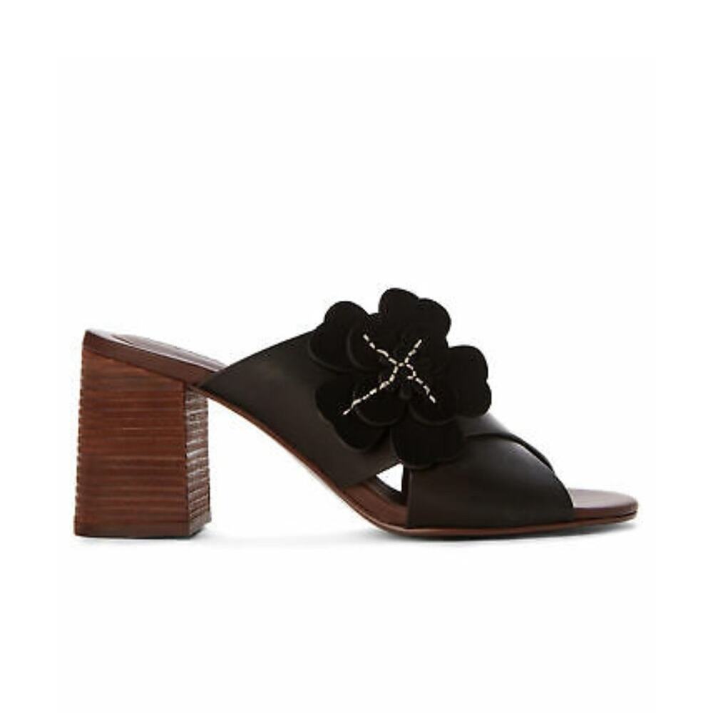 See by‎ Chloe Leather Floral Appliqué Mule Sandals Size 41